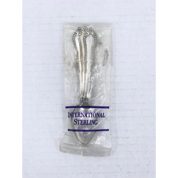 Niagra Falls Silver Co BEADED Silvetone Spoons Lot 3 baby teaspoons MINI salt - Picture 2 of 4